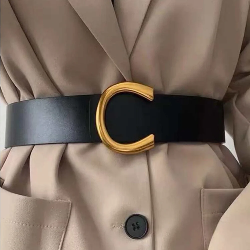 Luxe black high waist gold buckle belt